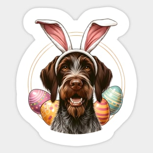 Slovakian Wirehaired Pointer with Bunny Ears Easter Celebration Sticker